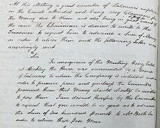 DSC01017a Extract from the Stratford company minutes in 1798 showing that the company had run out of money and couldn't pay its workers who were becoming 