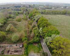 Lapworth Wharf Cut 2 Aerial view of the old cut to the Lapworth Wharf running alongside Wharf Lane